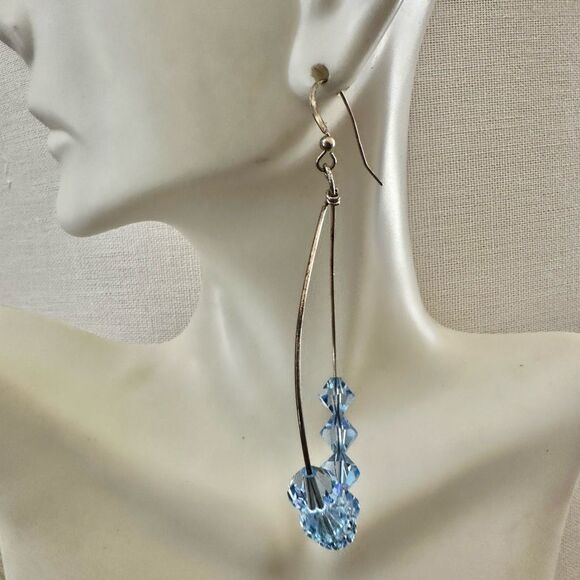 Sterling Silver & blue Swarovski Crystal Hoop Earrings - Picture 4 of 8